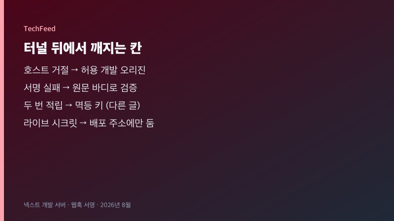 터널 뒤에서 호스트 거절과 웹훅 서명이 어긋나는 지점을 나눈 그림
