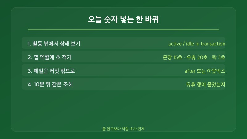 데이터베이스 활동 뷰에서 트랜잭션 나이와 대기 이벤트를 나란히 보는 표