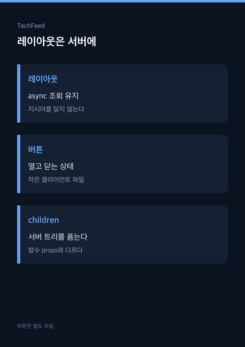 루트 레이아웃은 서버에 남기고 햄버거 버튼만 클라이언트로 뺀 구조 그림