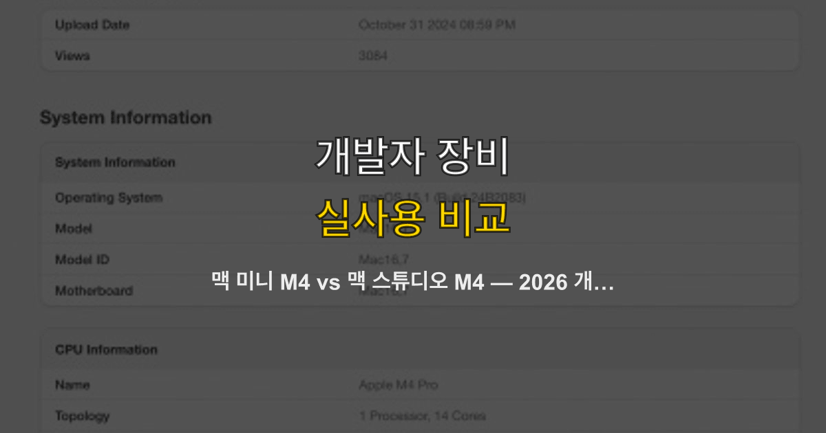 맥 미니 M4 vs 맥 스튜디오 M4 — 2026 개발자 데스크톱 선택 가이드