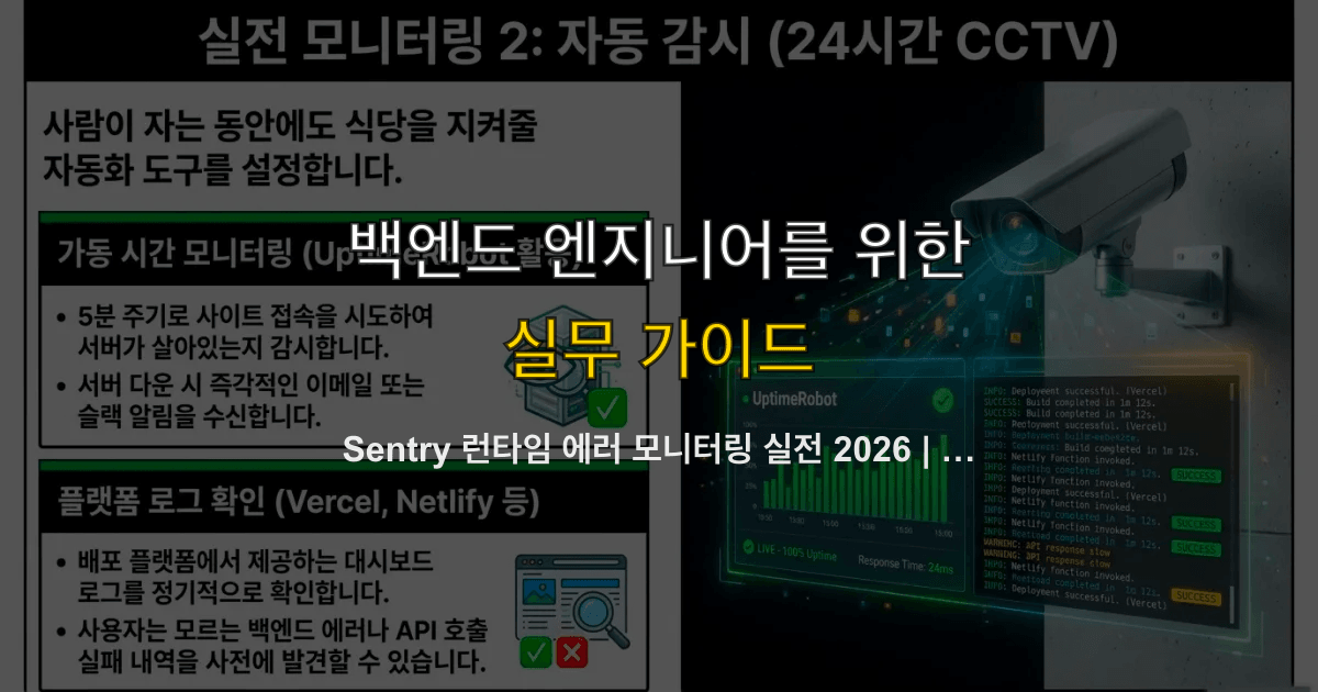 Sentry 런타임 에러 모니터링 실전 2026 | Next.js 설치·소스맵·알림